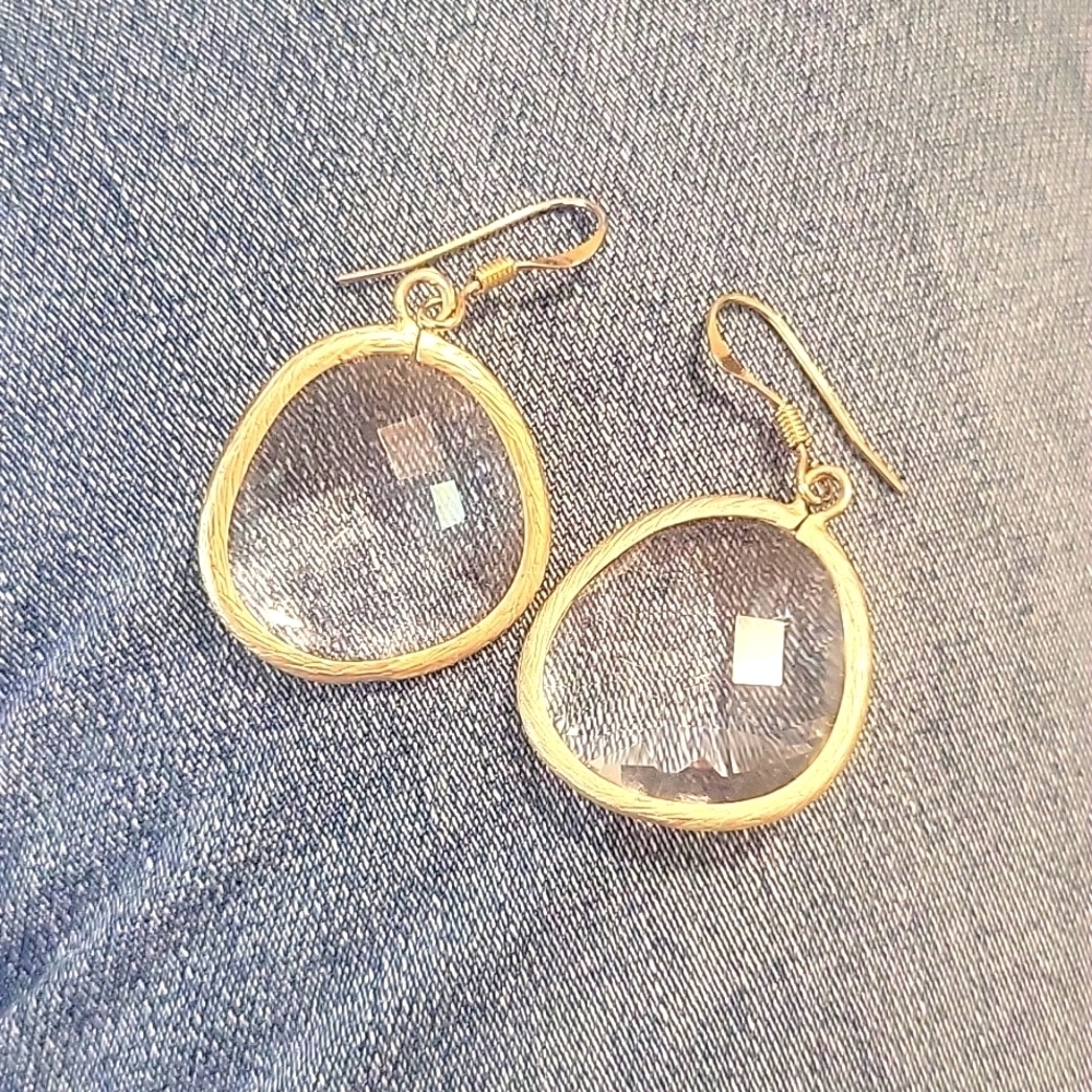 Gold & Clear Stone Accents Dangling‎ Earrings Festive Holiday